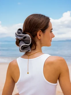 Beaded Edge Scrunchie Dark Grey