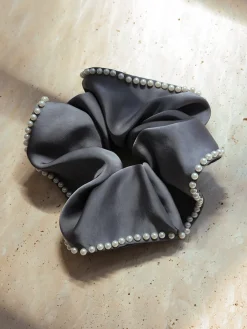 Beaded Edge Scrunchie Dark Grey