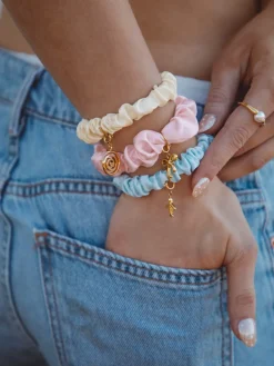 Blissful Pure Silk Scrunchie Cream Blue