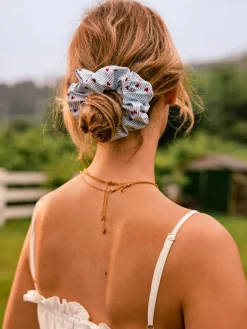 Charming Hearts Navy-striped Scrunchie
