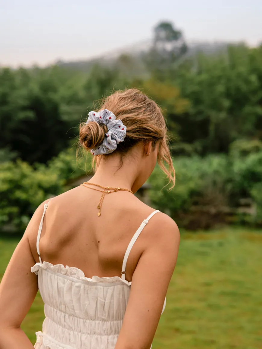 Charming Hearts Navy-striped Scrunchie