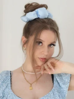 Cream Blossom Blue Scrunchie