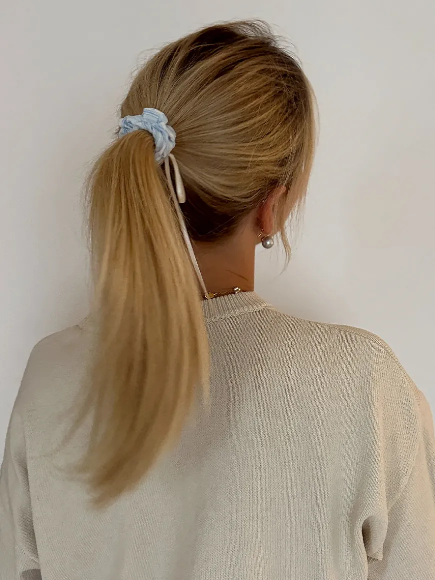 Gentle Ribbon Navy-striped Set Scrunchie