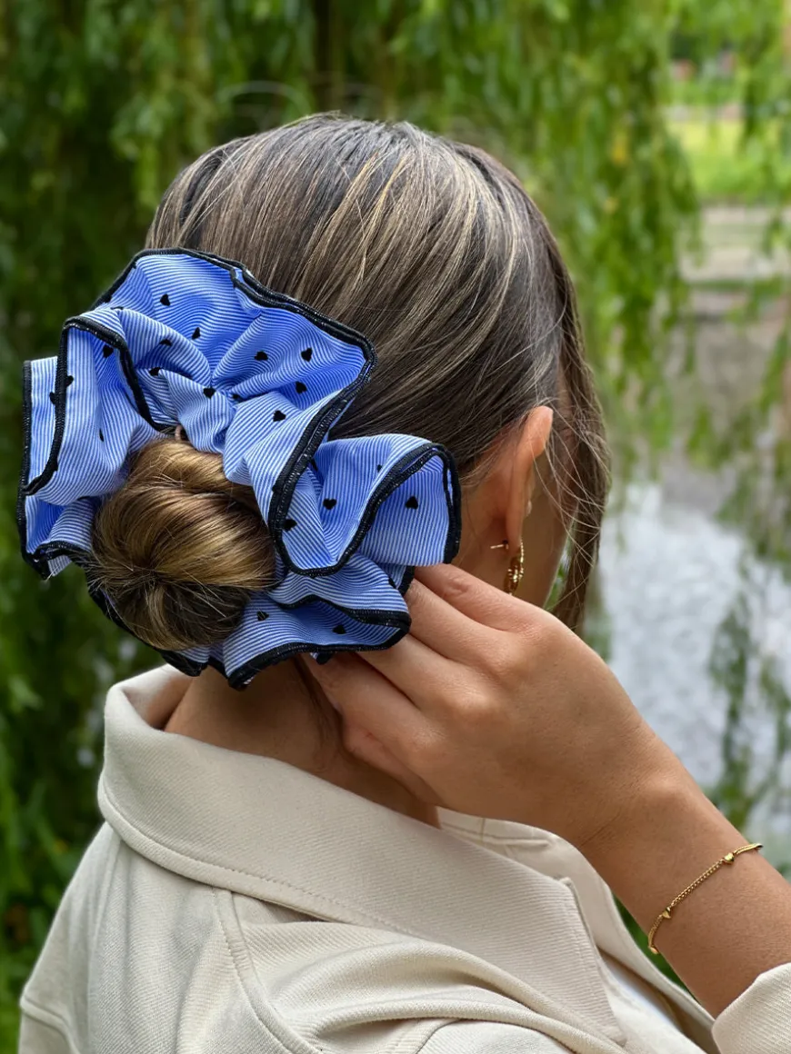 Heart Bliss Navy-striped Scrunchie