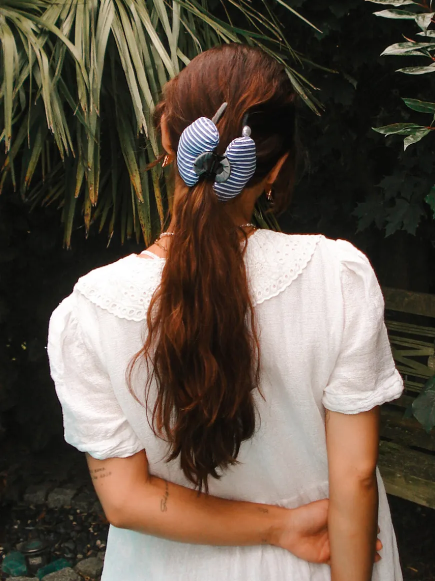 Heart Glow Navy-striped Haarklammer