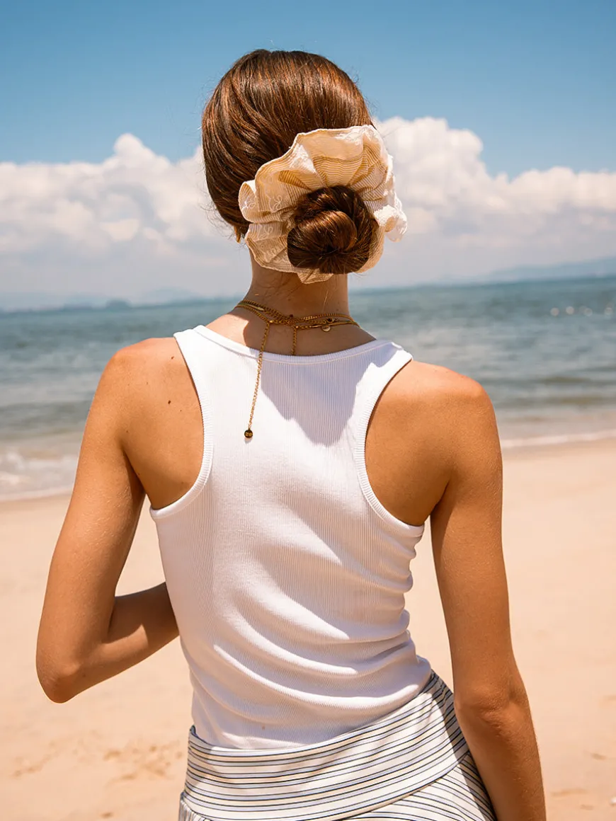 Lace Bow Scrunchie Light Yellow