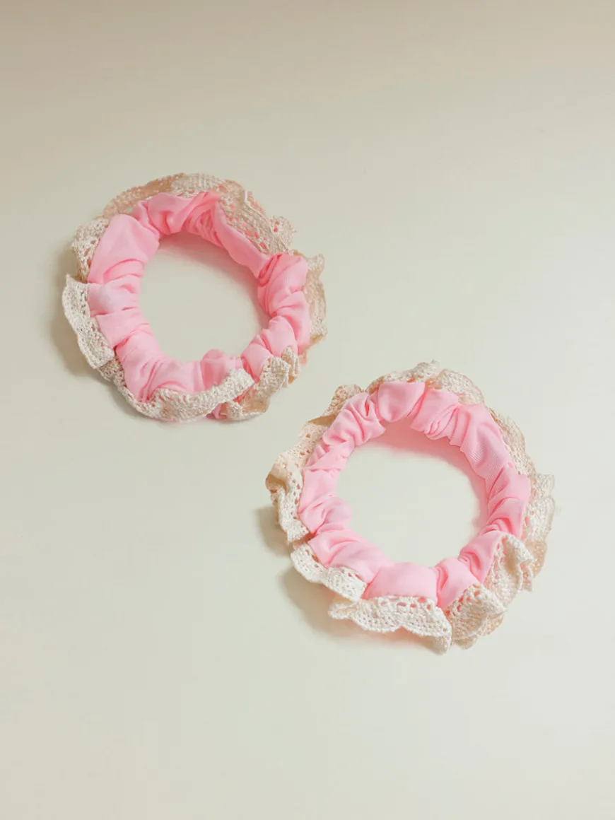 Lace Kiss Set Scrunchie Bright Pink