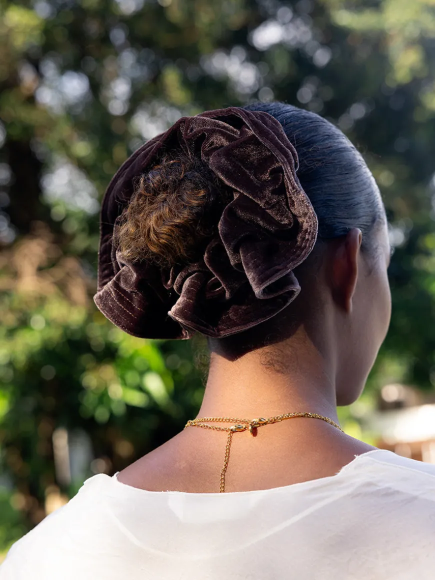Luxe Velvet Brown Scrunchie