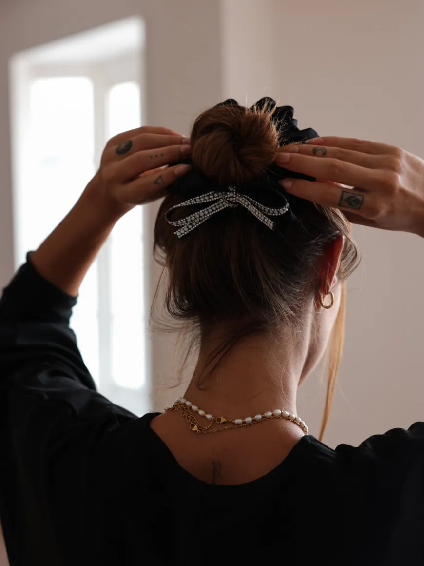 Shiny Pearl Black Scrunchie