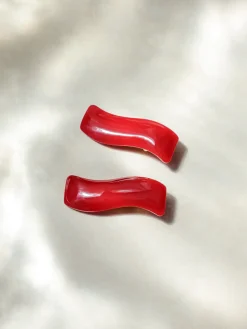 Simple Wave Red Set Hairpin