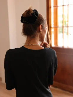Velvet Glitter Black Scrunchie