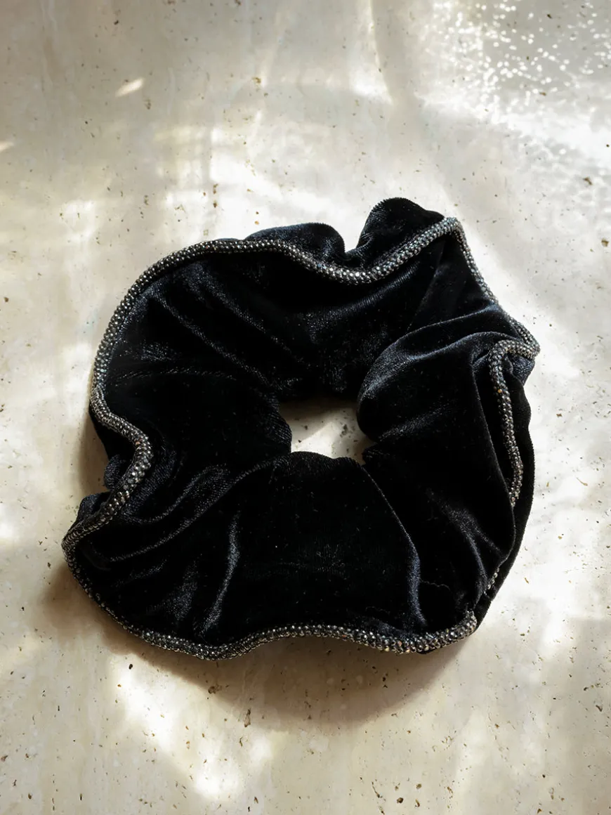 Velvet Glitter Black Scrunchie